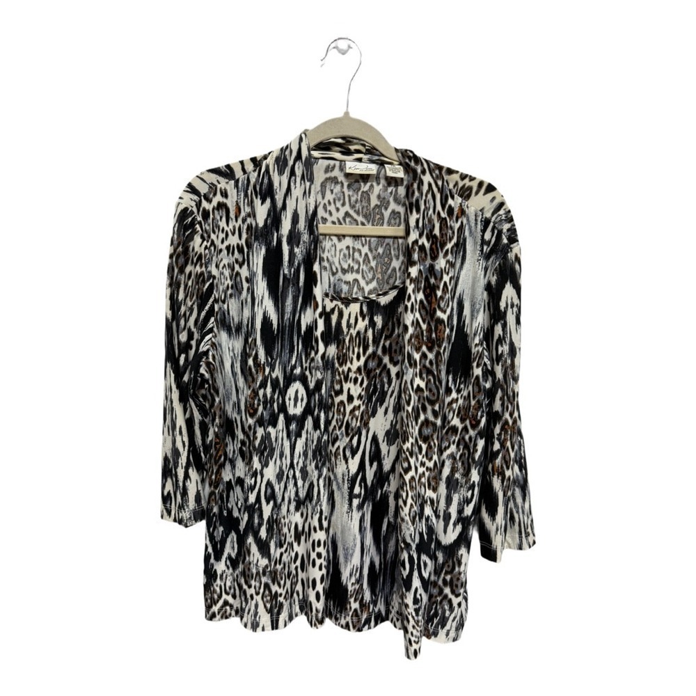 Animal print open front cardigan built in tank old money size Petite XL